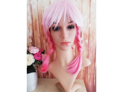 Melinda - Cosplay ružová parochňa s copíkmi