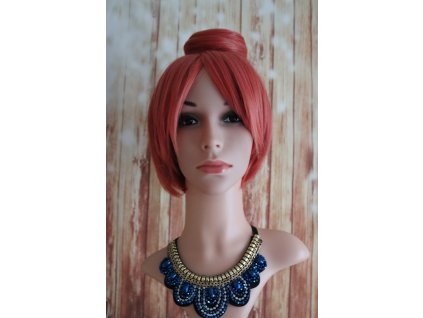 Cosplay - krátka červená - ryšavá parochňa s drdolom a ofinou