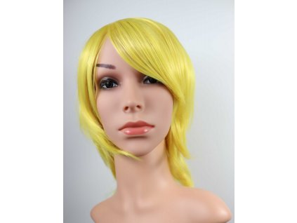 Cosplay krátka žltá blond parochňa s copom a ofinou