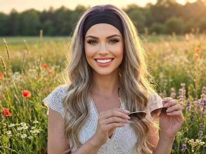 Lara - dlhá ombre blond - hnedá parochňa s čelenkou