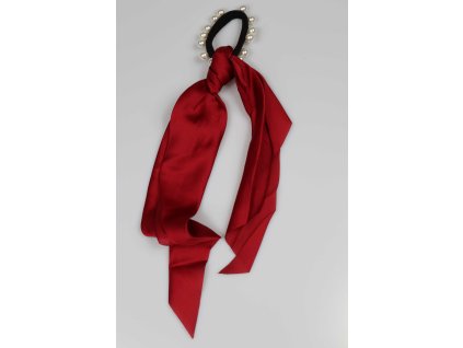 Saténová gumička do vlasov so šatkou a perlami červená