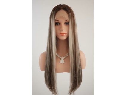 Brigitte - dlhá lace front melirovaná blond - hnedá parochňa