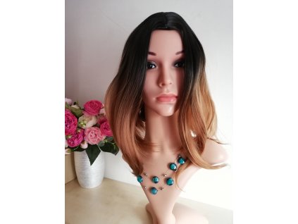 Charlotte - polodlhá ombre hnedá - čierna parochňa
