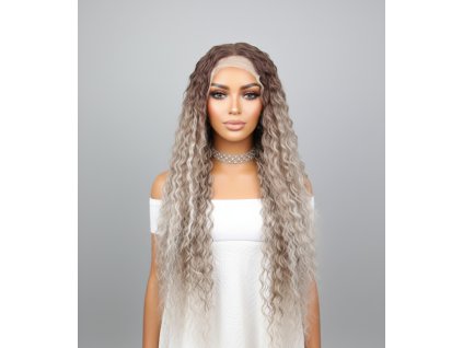Elvina - dlhá lace front hnedá blond ombre kučeravá - lace front parochňa