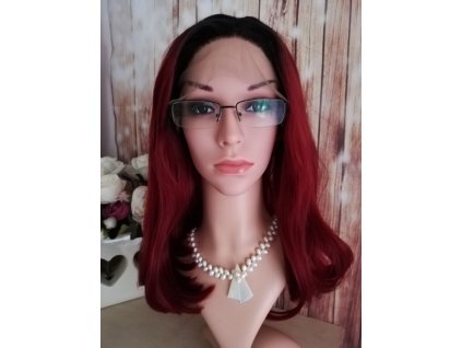Susanne - lace front - polodlhá ombre červená bordo - čierna parochňa