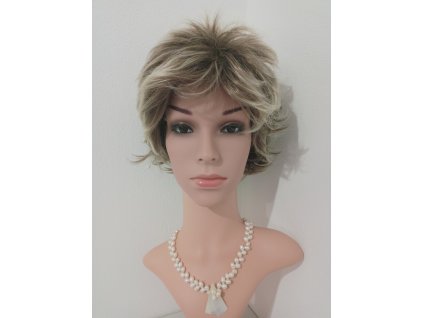 Andrea - krátka blond ombré hnedá parochňa s ofinou