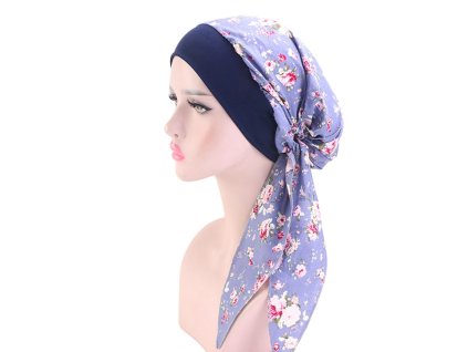 Šatka na hlavu - svetlomodrá s kvetmi