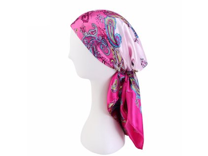 Šatka na hlavu - ružová so vzorom