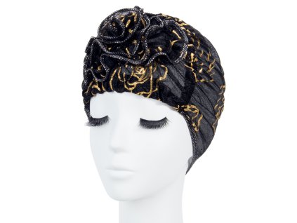 Dámsky luxusný Turban - čierny so zlatým lemom