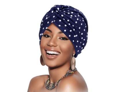 Dámsky Turban - modrý s bodkami