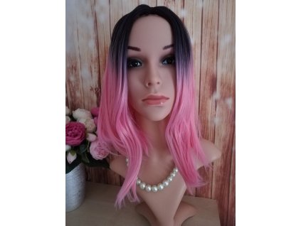 Charlotte - polodlhá ombre ružová - čierna parochňa