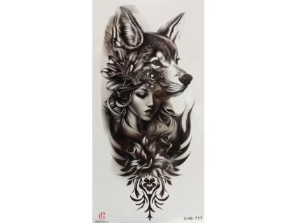 Dočasné vodeodolné tetovanie - Vlk a žena - XHB - 717