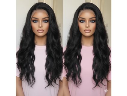 Dedra - dlhá čierna vlnitá lace front parochňa