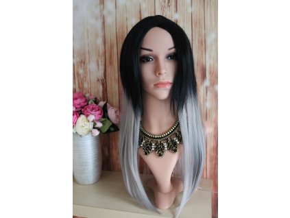 Simone - dlhá čierna - sivá parochňa