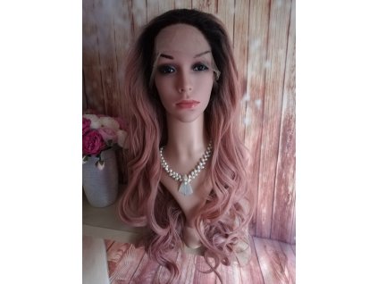 Bella - dlhá lace front ombré ružová - čierna parochňa