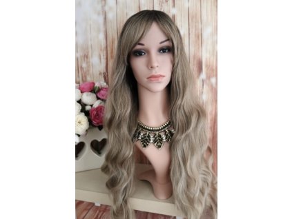 Anita - dlhá hnedá blond ombre vlnitá parochňa s ofinou