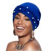 Luxusný dámsky turban - modrý s perlami